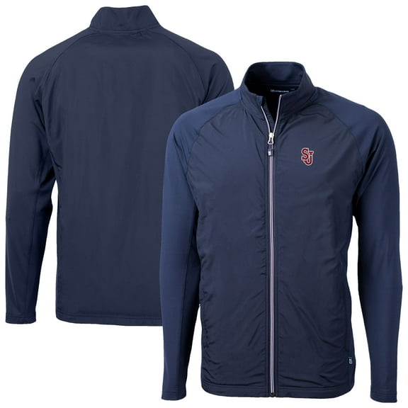 Men's Cutter & Buck Navy St. John's Red Storm Adapt Eco Knit Hybrid Recycled Full-Zip Jacket