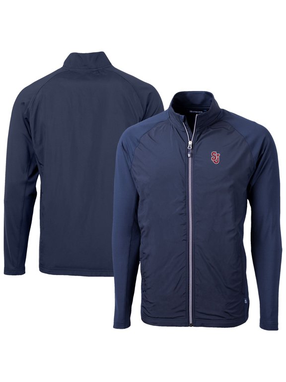 Men's Cutter & Buck Navy St. John's Red Storm Adapt Eco Knit Hybrid Recycled Full-Zip Jacket