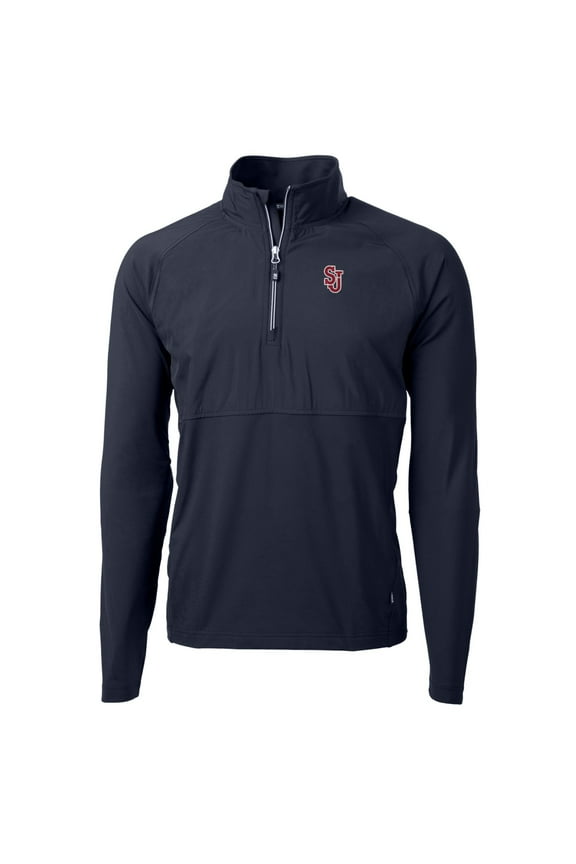 Men's Cutter & Buck Navy St. John's Red Storm Adapt Eco Knit Hybrid Recycled Quarter-Zip Pullover Top