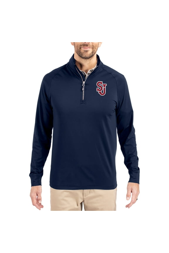 Men's Cutter & Buck Navy St. John's Red Storm Adapt Eco Knit Stretch Recycled Quarter-Zip Pullover