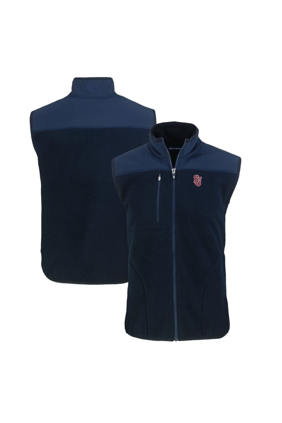 Men's Cutter & Buck Navy St. John's Red Storm Big & Tall Cascade Eco Sherpa Fleece Full-Zip Vest