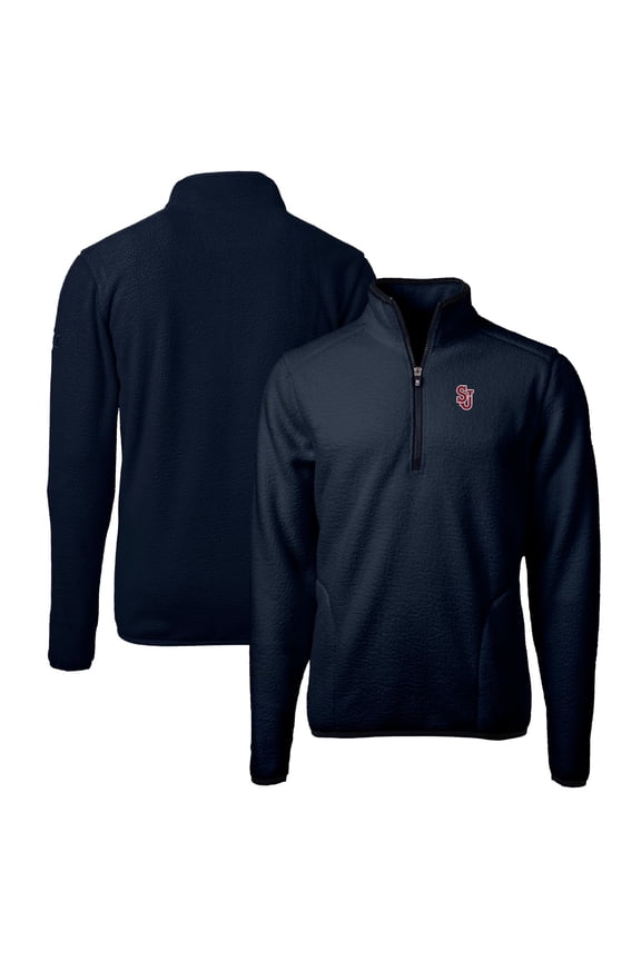 Men's Cutter & Buck Navy St. John's Red Storm Big & Tall Cascade Eco Sherpa Fleece Quarter-Zip Jacket