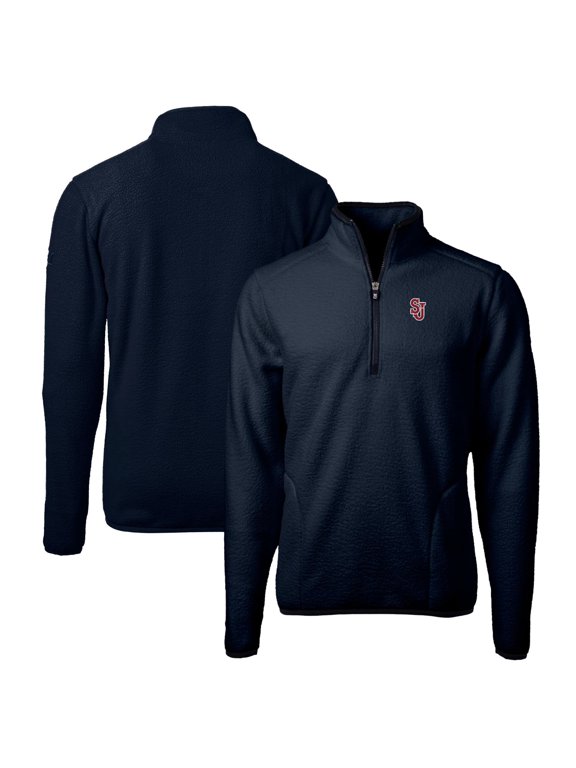 Men's Cutter & Buck Navy St. John's Red Storm Big & Tall Cascade Eco Sherpa Fleece Quarter-Zip Jacket