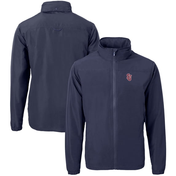 Men's Cutter & Buck Navy St. John's Red Storm Big & Tall Charter Eco Knit Recycled Full-Zip Jacket