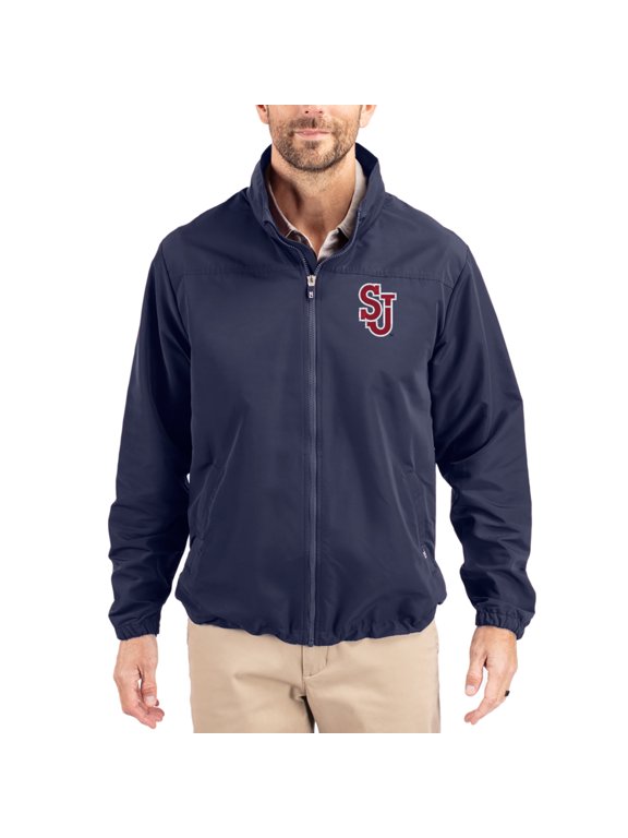 Men's Cutter & Buck Navy St. John's Red Storm Charter Eco Recycled Full-Zip Jacket