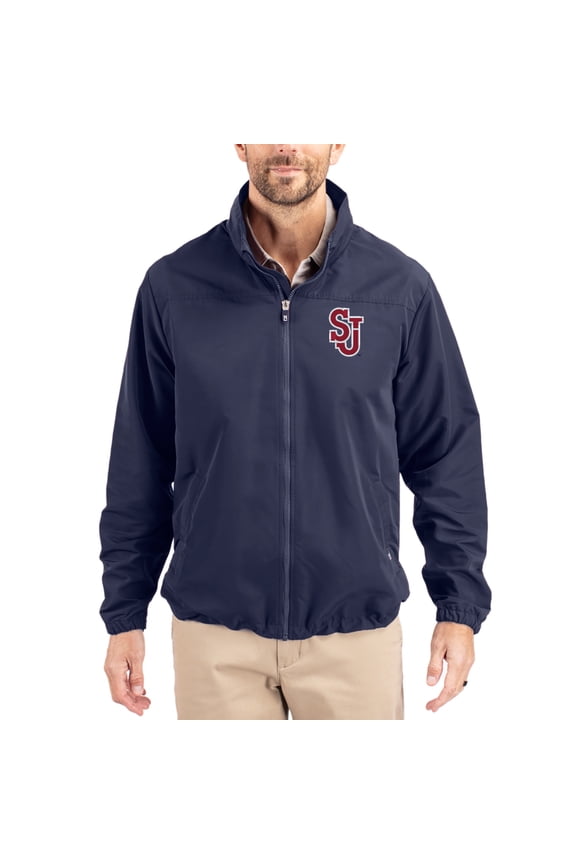 Men's Cutter & Buck Navy St. John's Red Storm Charter Eco Recycled Full-Zip Jacket