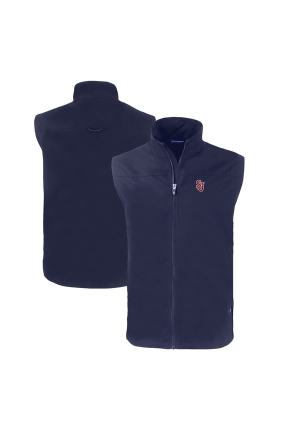 Men's Cutter & Buck Navy St. John's Red Storm Charter Eco Recycled Full-Zip Vest