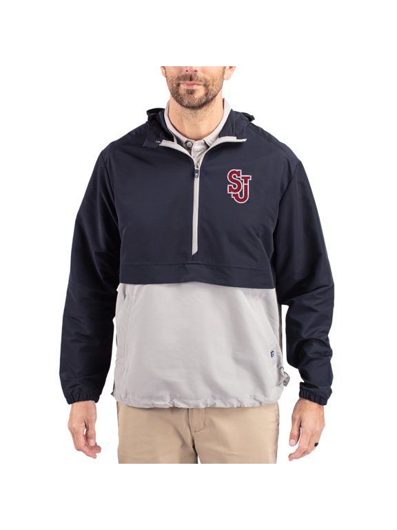 Men's Cutter & Buck Navy St. John's Red Storm Charter Eco Recycled Half-Zip Anorak Jacket