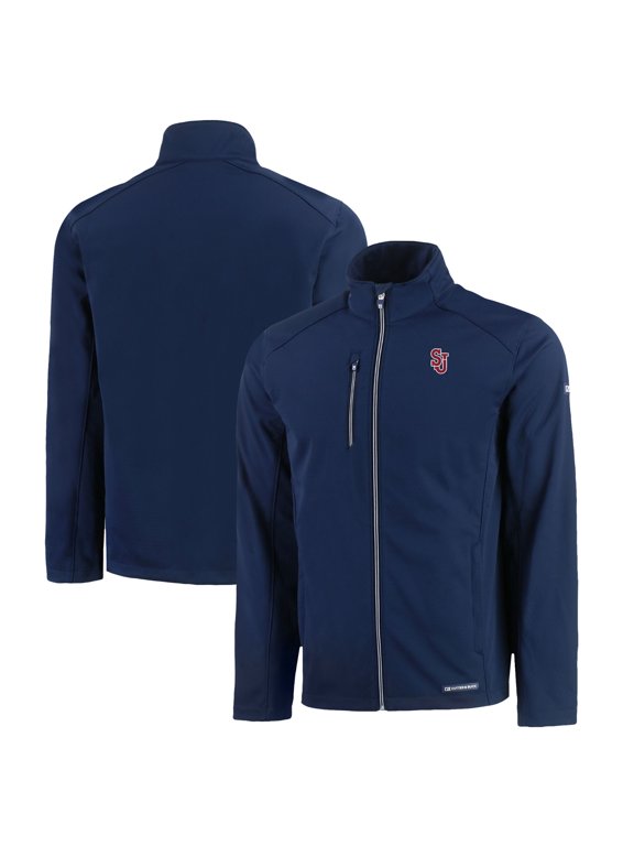 Men's Cutter & Buck Navy St. John's Red Storm Evoke Eco Softshell Recycled Full-Zip Jacket