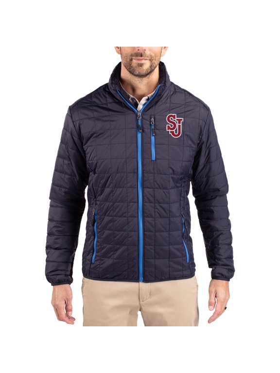 Men's-Cutter & Buck Navy St. John's Red Storm Rainier Eco Insulated PrimaLoft Full-Zip Puffer Jacket