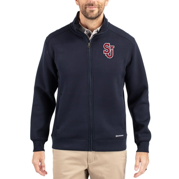 Men's-Cutter & Buck Navy St. John's Red Storm Roam Eco Recycled Full-Zip Jacket
