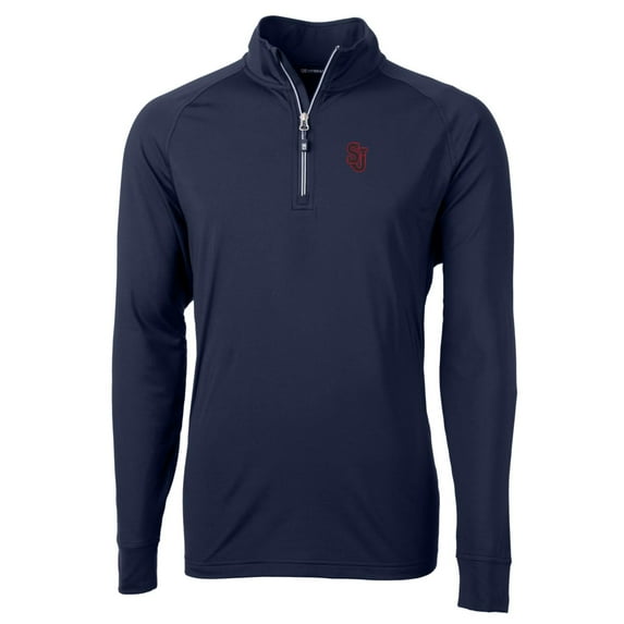 Men's Cutter & Buck Navy St. Johns Red Storm Big & Tall Adapt Eco Knit Quarter-Zip Pullover Jacket