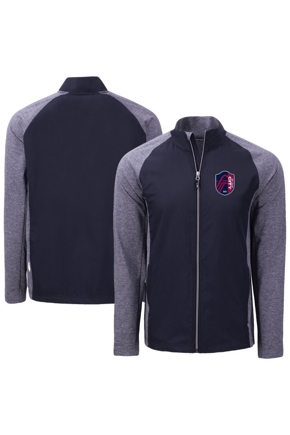 Men's-Cutter & Buck Navy St. Louis City SC Adapt Eco Knit Hybrid Recycled Full-Zip Jacket