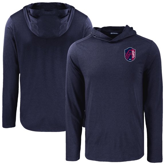 Men's-Cutter & Buck Navy St. Louis City SC Coastline Epic Comfort Eco Long Sleeve Recycled Hooded Shirt