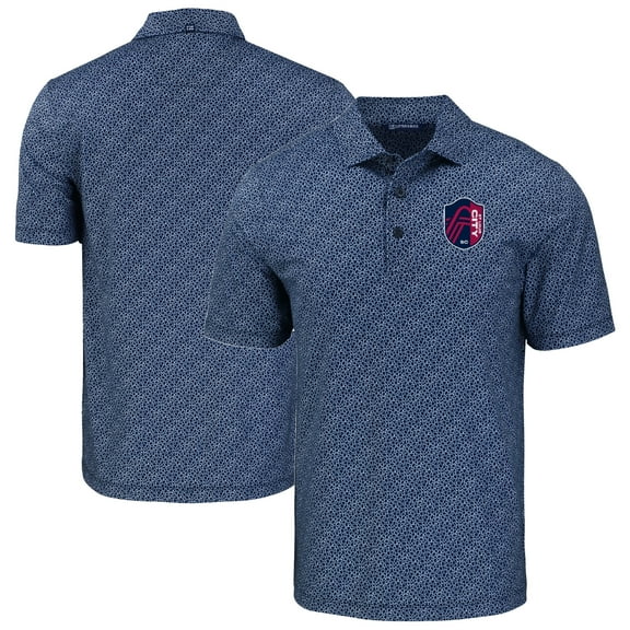 Men's-Cutter & Buck Navy St. Louis City SC Pike Eco Pebble Print Stretch Recycled Polo