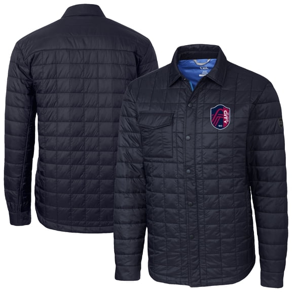 Men's-Cutter & Buck  Navy St. Louis City SC Rainier PrimaLoft Eco Insulated Quilted Shirt Jacket