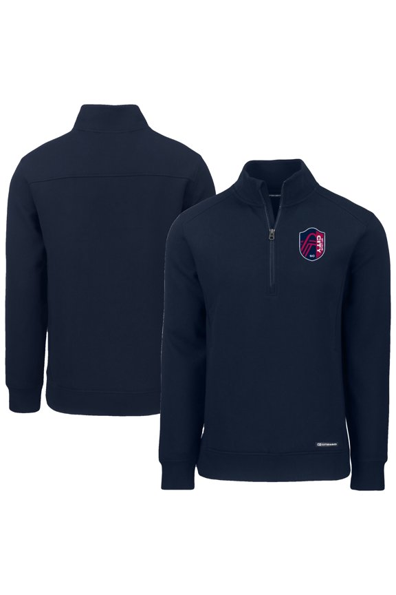 Men's-Cutter & Buck Navy St. Louis City SC Roam Eco Recycled Tri-Blend Quarter-Zip Jacket