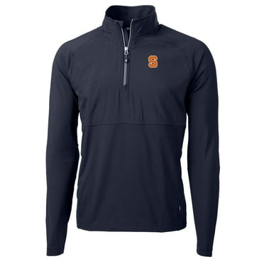 Men's Cutter & Buck Navy Syracuse Orange Adapt Eco Knit Hybrid Recycled Quarter-Zip Pullover Top