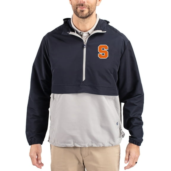 Men's Cutter & Buck Navy Syracuse Orange Charter Eco Recycled Half-Zip Anorak Jacket