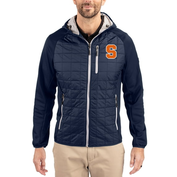 Men's-Cutter & Buck Navy Syracuse Orange Rainier Eco Hybrid PrimaLoft Raglan Full-Zip Jacket