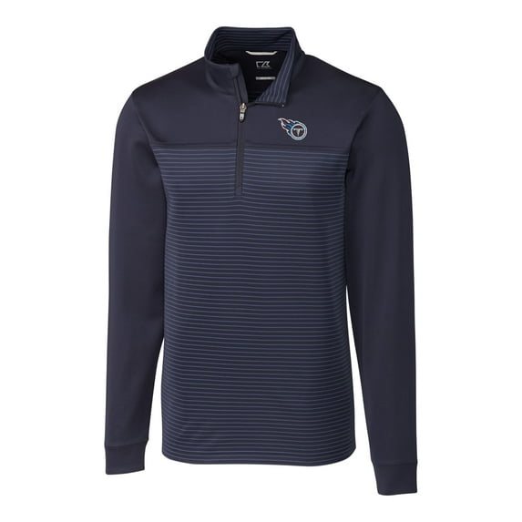 Men's Cutter & Buck Navy Tennessee Titans Big & Tall Traverse Stripe Half-Zip Pullover Jacket