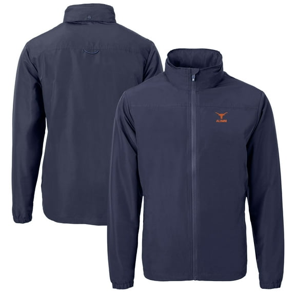 Men's Cutter & Buck Navy Texas Longhorns Alumni Logo Charter Eco Knit Recycled Full-Zip Jacket