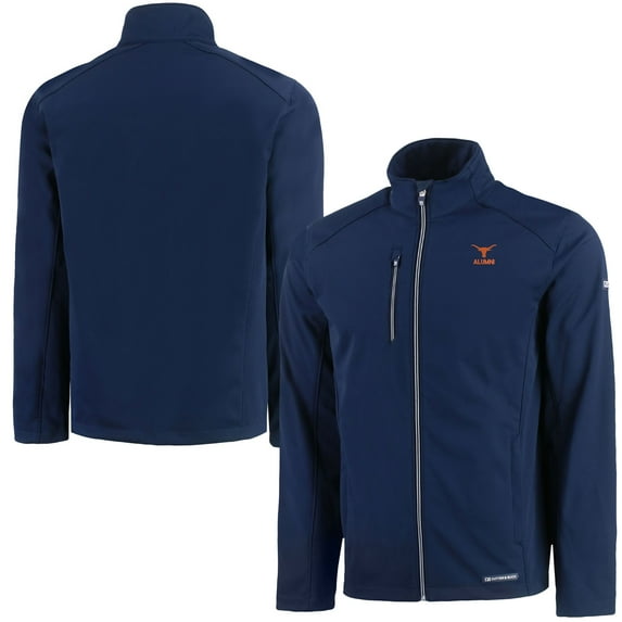 Men's Cutter & Buck Navy Texas Longhorns Alumni Logo Evoke Eco Softshell Recycled Full-Zip Jacket