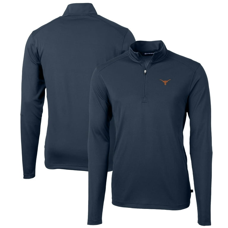 Men s Cutter Buck Navy Texas Longhorns Big Tall Virtue Eco Pique Recycled Quarter Zip Pullover Top