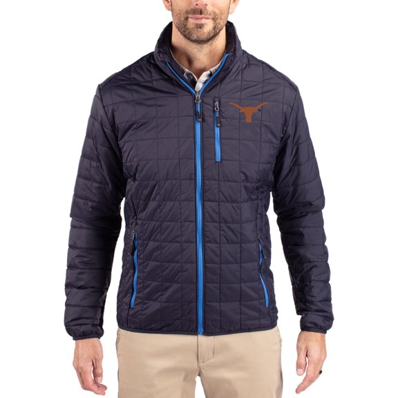 Men's-Cutter & Buck  Navy Texas Longhorns Rainier Eco Insulated PrimaLoft Full-Zip Puffer Jacket