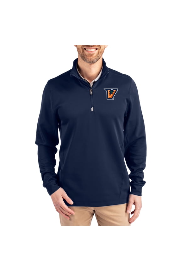 Men's-Cutter & Buck Navy Texas-Rio Grande Valley Vaqueros DryTec Traverse Stretch Eco Tri-Blend Quarter-Zip Pullover