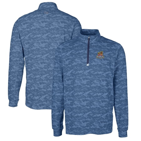 Men's Cutter & Buck Navy Toledo Mud Hens Traverse Camo Print Stretch Quarter-Zip Pullover Top
