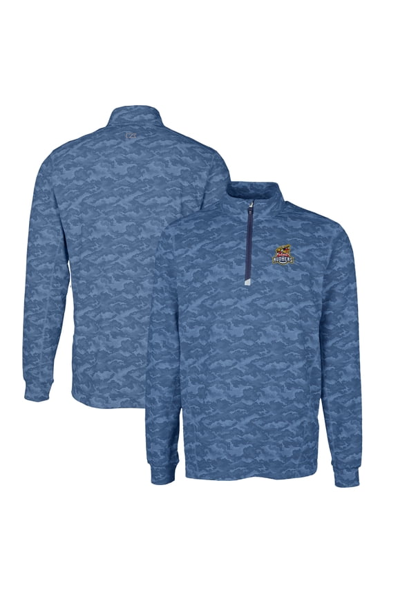 Men's Cutter & Buck Navy Toledo Mud Hens Traverse Camo Print Stretch Quarter-Zip Pullover Top
