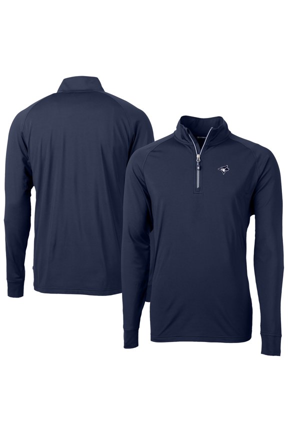 Men's Cutter & Buck Navy Toronto Blue Jays Adapt Eco DryTec Raglan Quarter-Zip Jacket