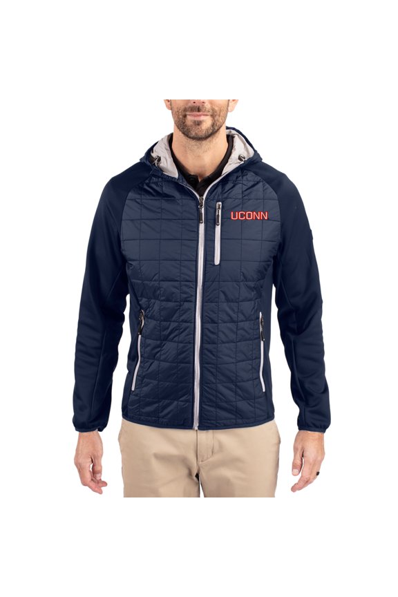 Men's-Cutter & Buck Navy UConn Huskies Rainier Eco Hybrid PrimaLoft Raglan Full-Zip Jacket
