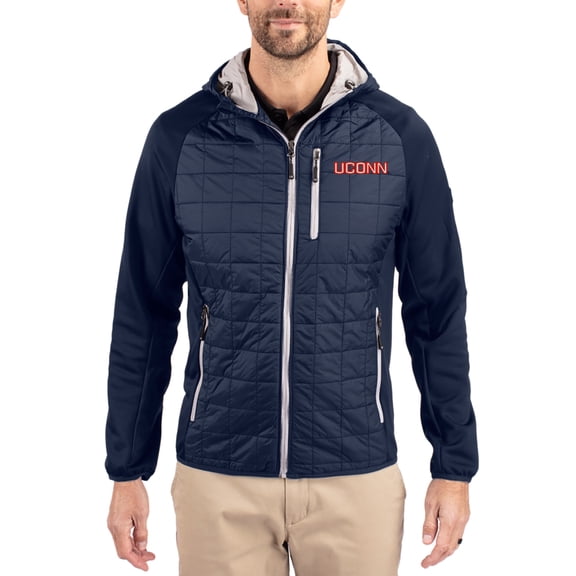 Men's-Cutter & Buck Navy UConn Huskies Rainier Eco Hybrid PrimaLoft Raglan Full-Zip Jacket