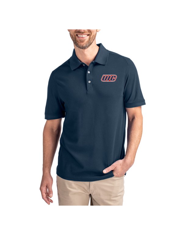 Men's Cutter & Buck Navy UIC Flames Advantage Eco Pique Tri-Blend Polo