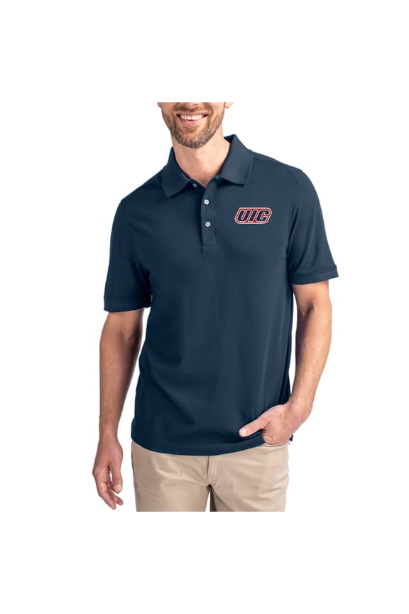 Men's Cutter & Buck Navy UIC Flames Advantage Eco Pique Tri-Blend Polo