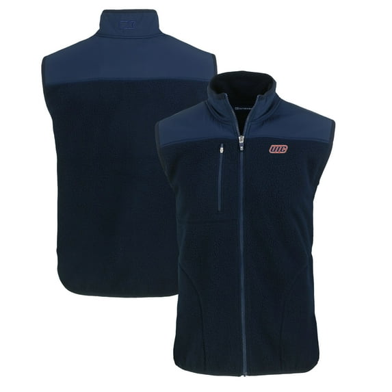Men's Cutter & Buck Navy UIC Flames Big & Tall Cascade Eco Sherpa Fleece Full-Zip Vest