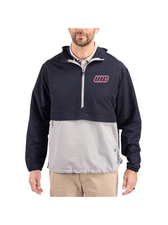 Men's Cutter & Buck Navy UIC Flames Charter Eco Recycled Half-Zip Anorak Jacket
