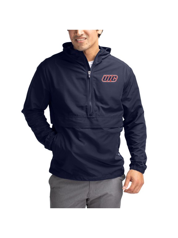 Men's Cutter & Buck Navy UIC Flames Charter Eco Recycled Half-Zip Anorak Jacket