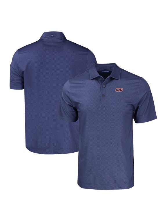 Men's Cutter & Buck Navy UIC Flames Pike Eco Tonal Geo Print Stretch Recycled Polo