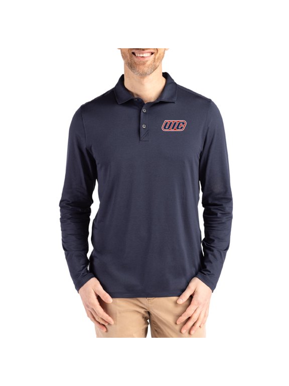 Men's Cutter & Buck Navy UIC Flames Primary Coastline Epic Comfort Long-Sleeve Polo