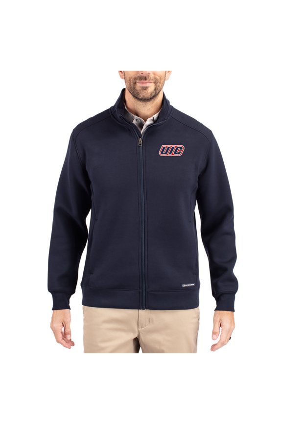Men's-Cutter & Buck  Navy UIC Flames Roam Eco Recycled Full-Zip Jacket
