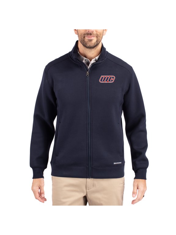Men's-Cutter & Buck Navy UIC Flames Roam Eco Recycled Full-Zip Jacket