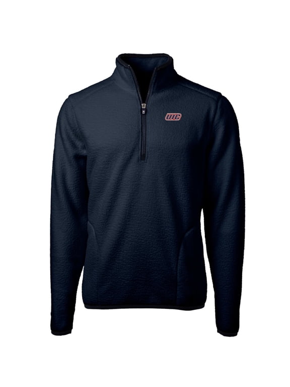 Men's Cutter & Buck Navy UIC Flames Team Logo Cascade Eco Sherpa Fleece Quarter-Zip Pullover Jacket