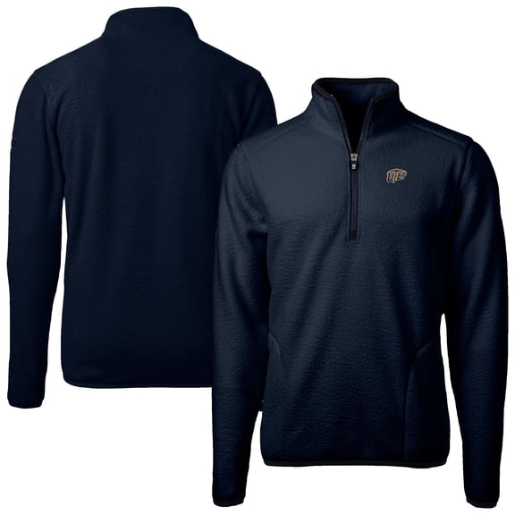 Men's Cutter & Buck Navy UTEP Miners Cascade Eco Sherpa Fleece Quarter-Zip Pullover Jacket