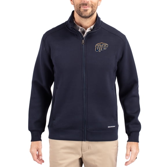 Men's-Cutter & Buck Navy UTEP Miners Roam Eco Recycled Full-Zip Jacket