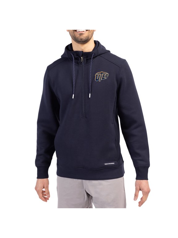 Men's-Cutter & Buck Navy UTEP Miners Roam Eco Recycled Half-Zip Pullover Hoodie