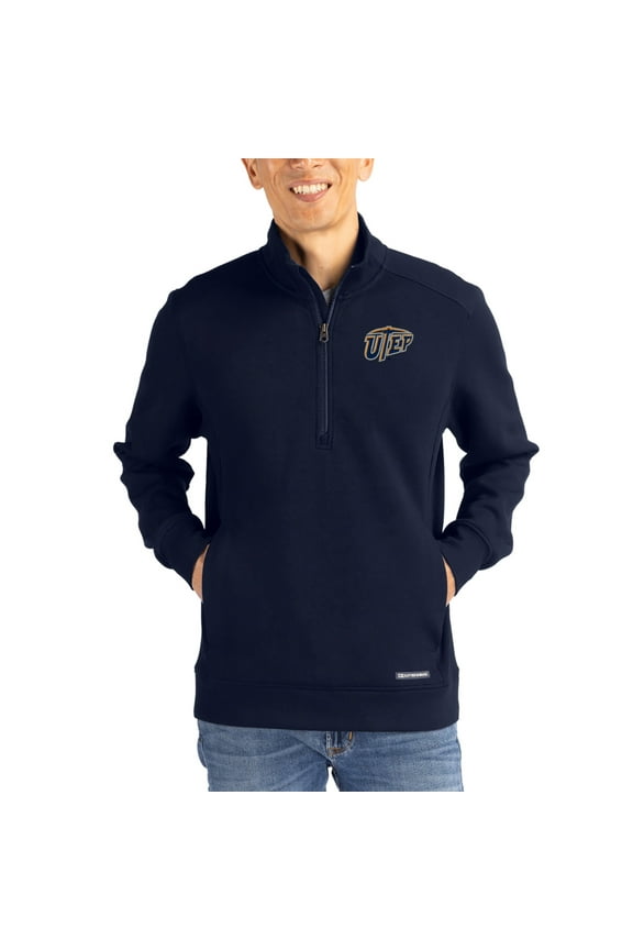 Men's-Cutter & Buck  Navy UTEP Miners Roam Eco Recycled Quarter-Zip Pullover