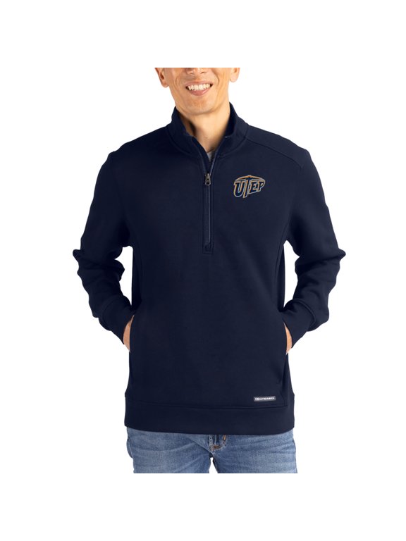 Men's-Cutter & Buck Navy UTEP Miners Roam Eco Recycled Quarter-Zip Pullover